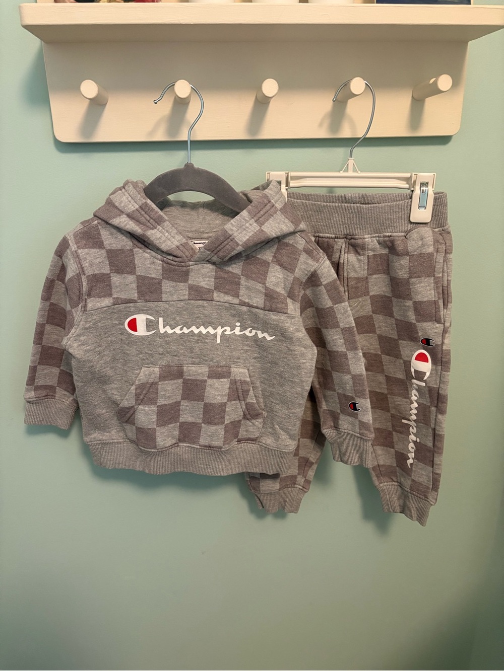 Champion Kids Gray Check Hoodie & Jogger Set